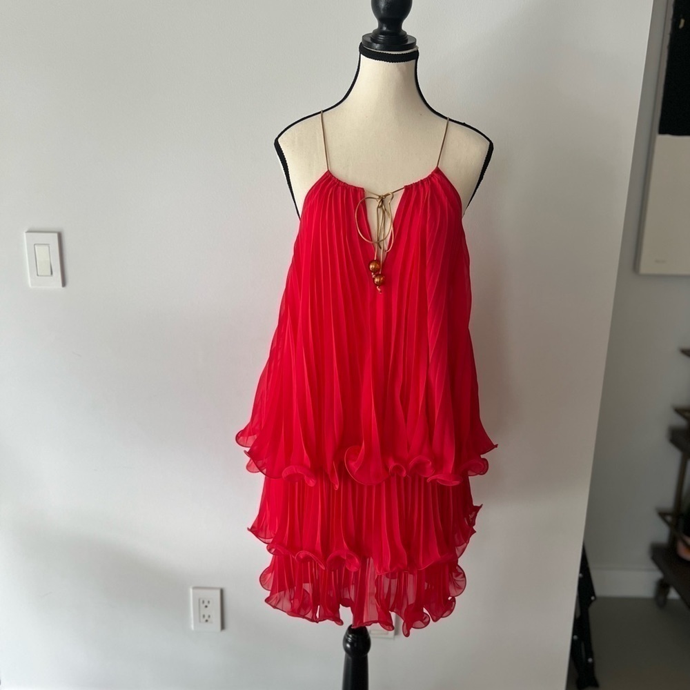 Coral Pleated Dress - Picture 3 of 12